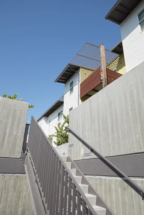 Exterior view of Onizuka Crossing Family Housing in Sunnyvale, California.