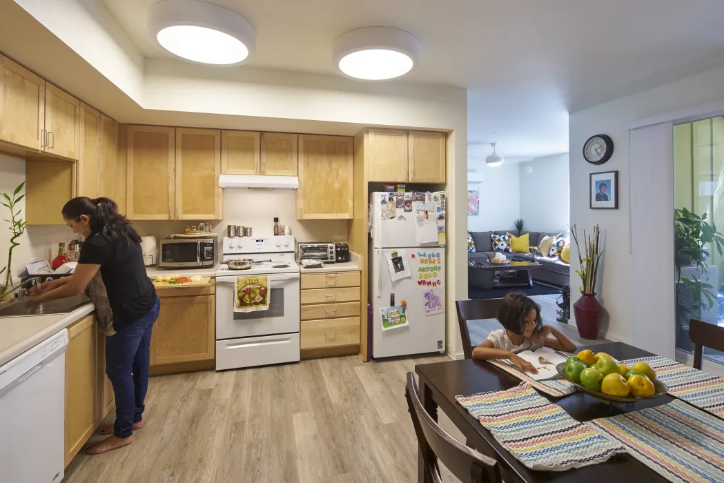 View of resident unit at Onizuka Crossing Family Housing in Sunnyvale, California.