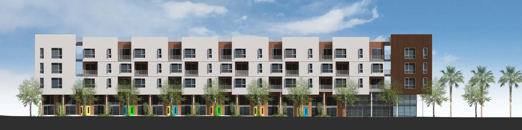 Rendering of south elevation for Union Flats in Union City, Ca.