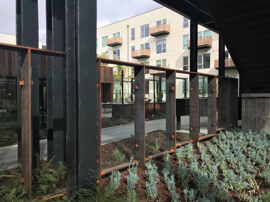 Fence surrounding the courtyard at Union Flats in Union City, Ca.