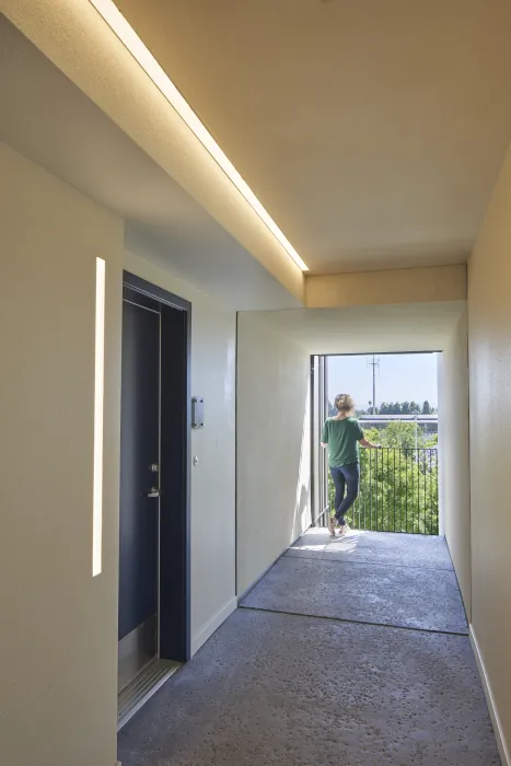 Residential hallway inside Union Flats in Union City, Ca.