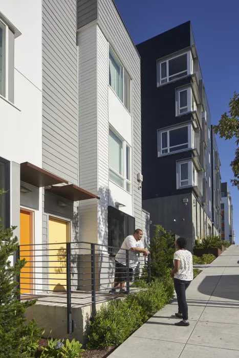 Exterior of townhouse stoops at 847-848 Fairfax Avenue in San Francisco.