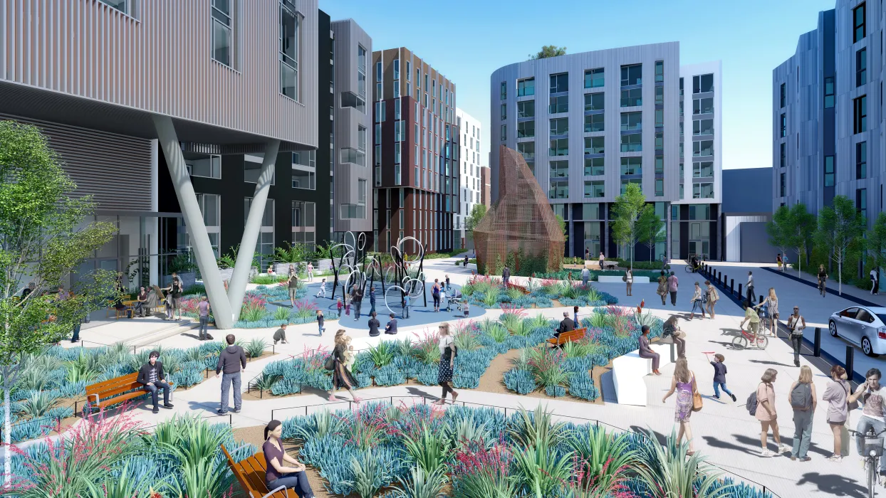 Rendering view of Mazzola Gardens for Brady Block development in San Francisco.