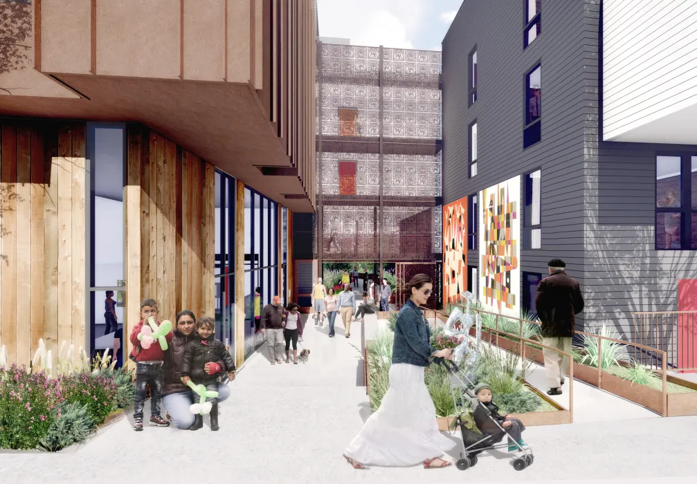 Exterior rendering of the public passage through 2675 Folsom Street in San Francisco.