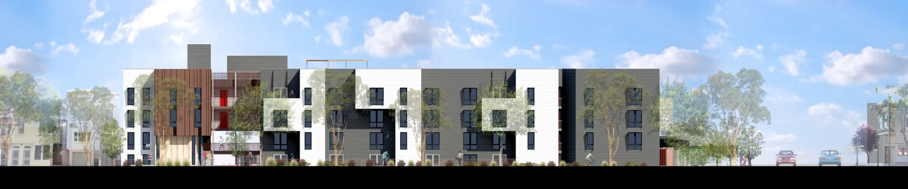 Elevation rendering at Folsom Street for 2675 Folsom Street in San Francisco.