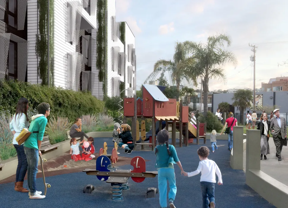 Exterior rendering of the park at 2675 Folsom Street in San Francisco.
