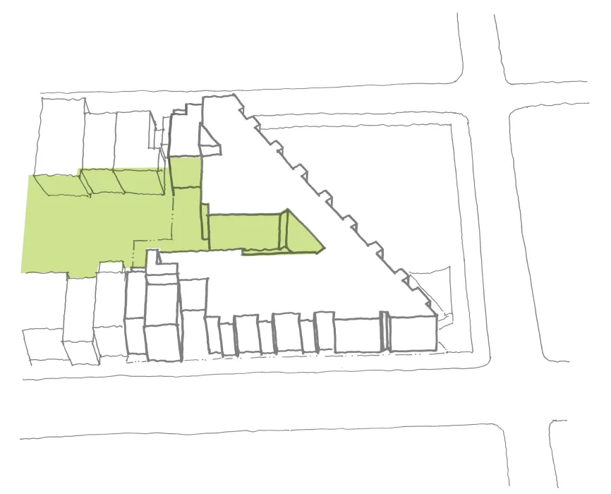 Diagram highlighting the rear yard behind  2675 Folsom Street in San Francisco.