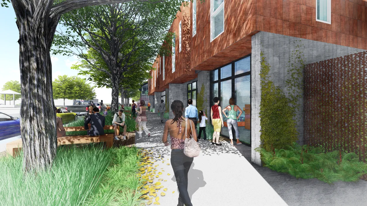 Rendering of sidewalk adjacent to Hotel Sebastopol in Healdsburg, Ca.