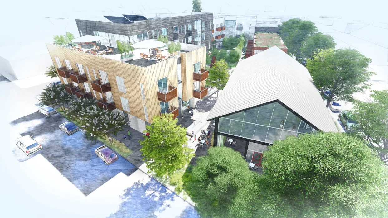 Bird's-eye rendering of Hotel Sebastopol in Healdsburg, Ca.