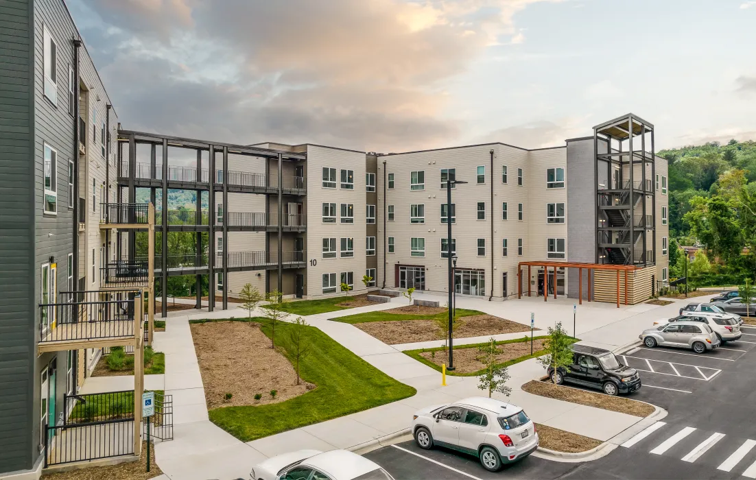 Exterior view of Maple Crest Apartments at Lee Walker Heights in Asheville, North Carolina.