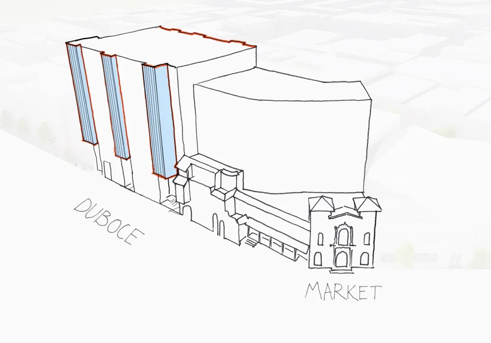 Diagram of 1965 Market Street showing location of the glazed bays.