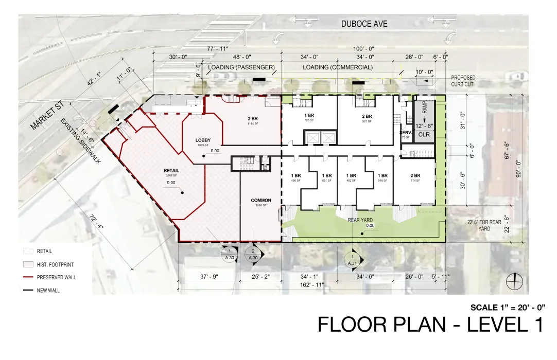 Ground level site plan for 1965 Market Street in San Francisco.