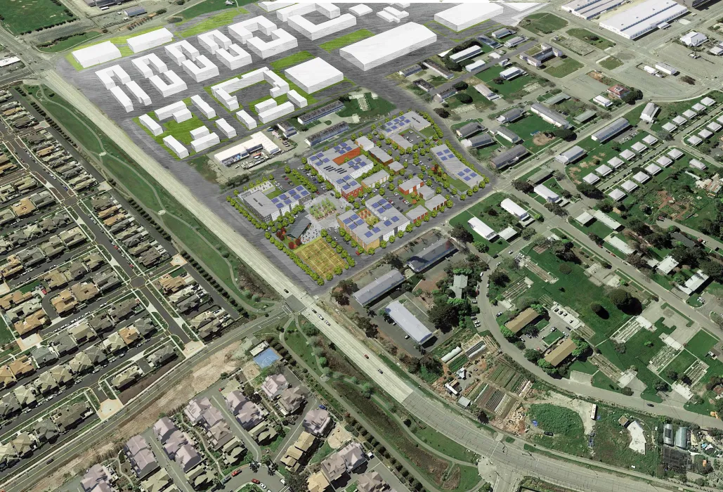 Rendered aerial view of RESHAP Alameda Point in Alameda, Ca.