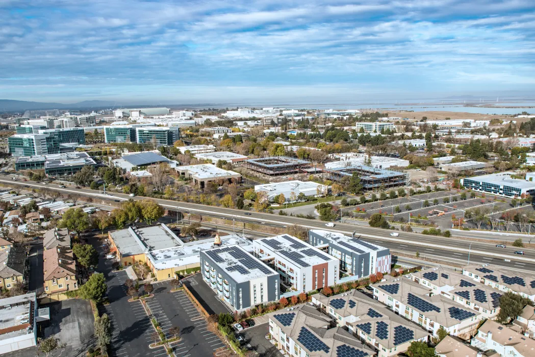 Aerial view of Edwina Benner Plaza in Sunnyvale, Ca.