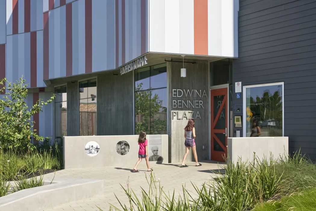 Entrance to Edwina Benner Plaza in Sunnyvale, Ca.