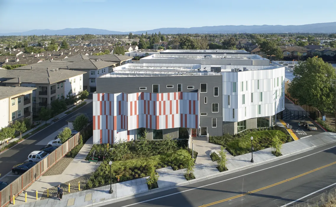 Aerial view of Edwina Benner Plaza in Sunnyvale, Ca.