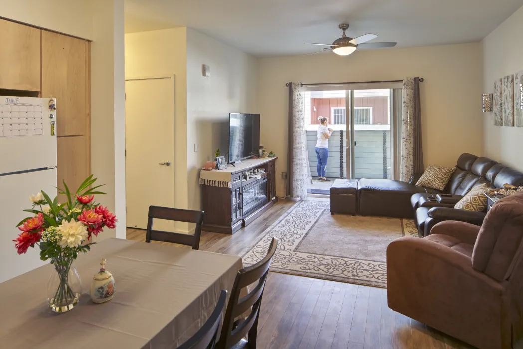 Resident's living room inside Edwina Benner Plaza in Sunnyvale, Ca.