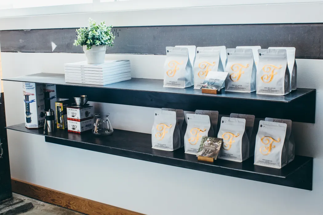 Merchandise shelf at Saint Frank at Facebook in San Francisco.