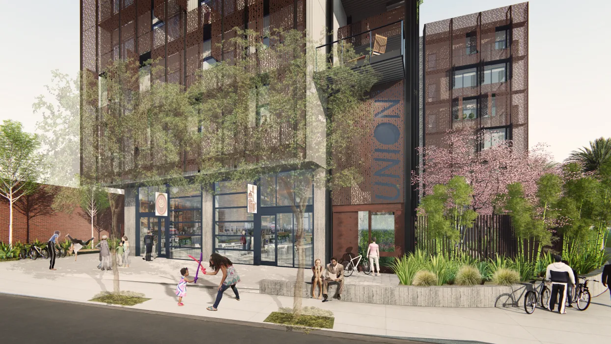 Rendering of exterior view of The Union in Oakland, CA.