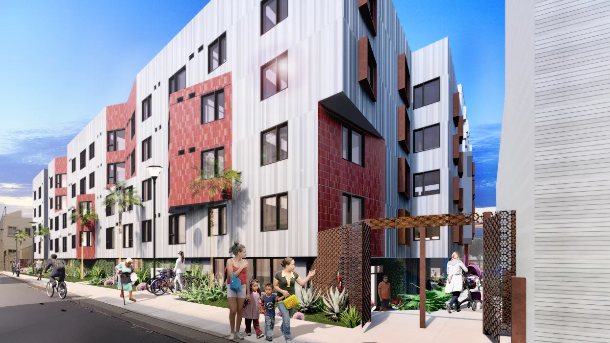 Rendered view of La Fénix at 1950, affordable housing in the mission district of San Francisco.
