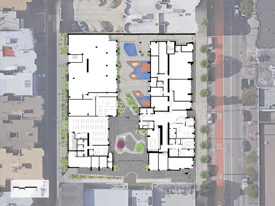 Ground level site plan for La Fénix at 1950, affordable housing in the mission district of San Francisco.