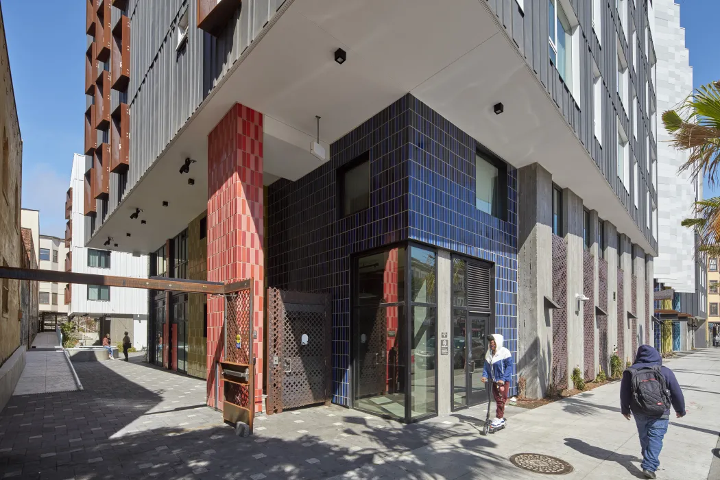 Community entrance to La Fénix at 1950, affordable housing in the mission district of San Francisco.