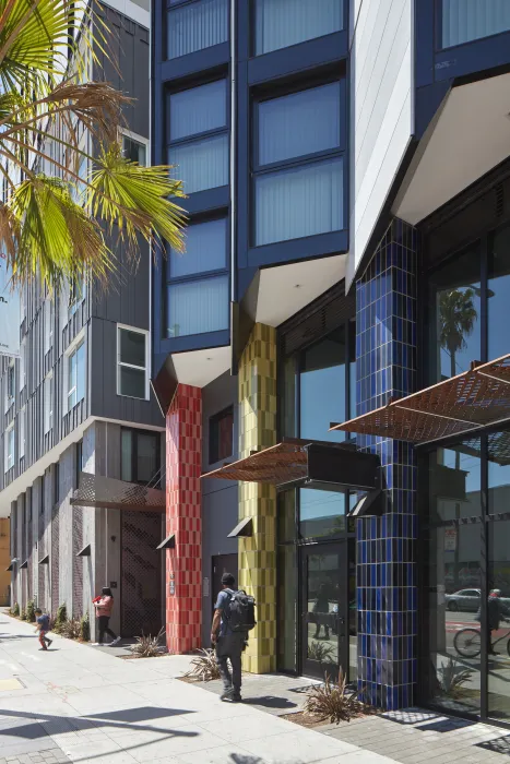 Ground level residential at La Fénix at 1950, affordable housing in the mission district of San Francisco.