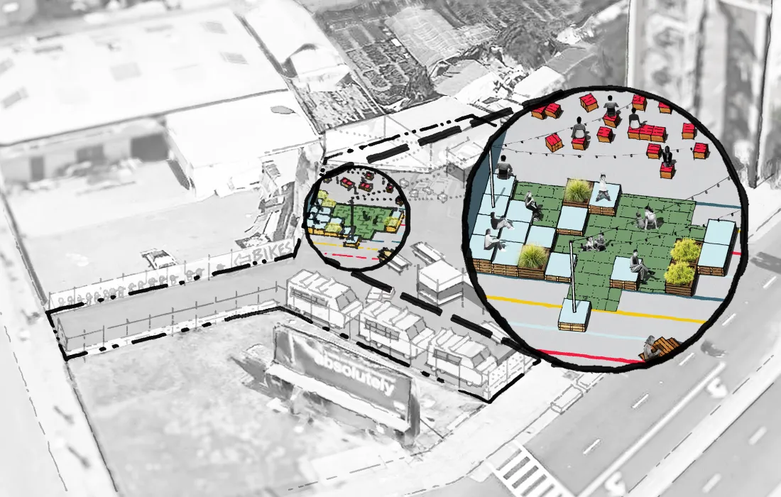 Site diagram of play and seating zone at SPARC-It-Place in Oakland, Ca.