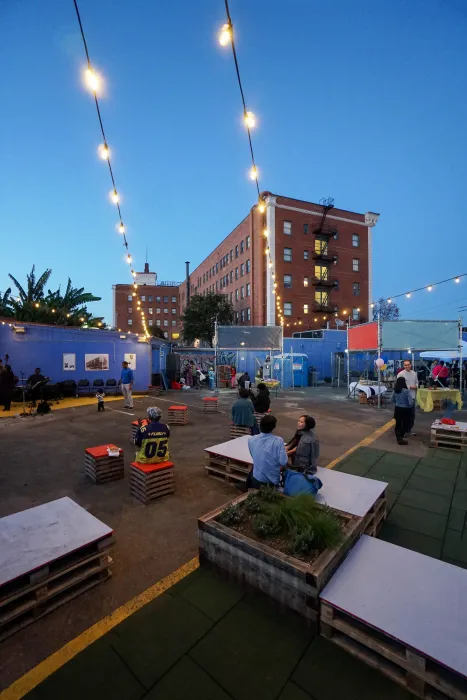 Pallet seating and garden beds at SPARC-It-Place in Oakland, Ca.