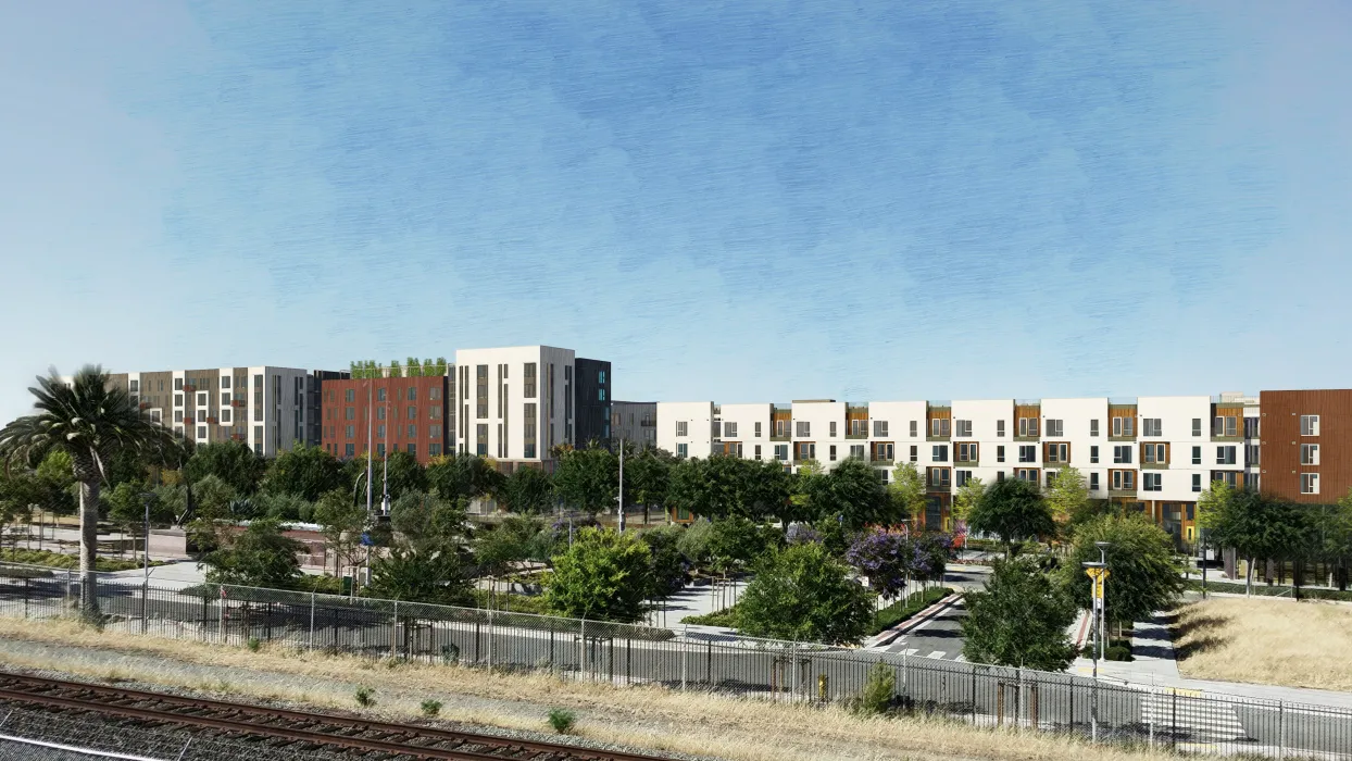 Exterior rendering of Windflower II from Union City BART in Union City, California.