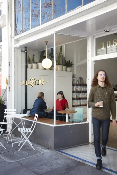 Entrance to Saint Frank Roastery in San Francisco.