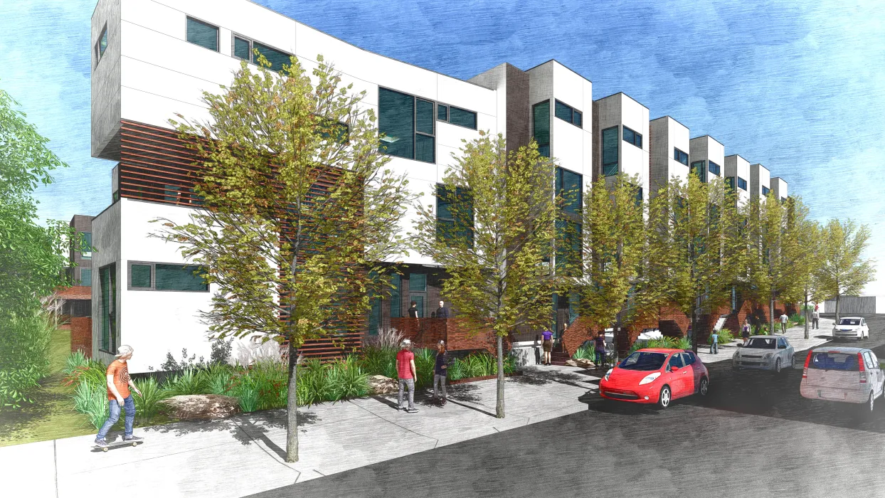 Exterior rendering for The Grove in Durham, North Carolina.