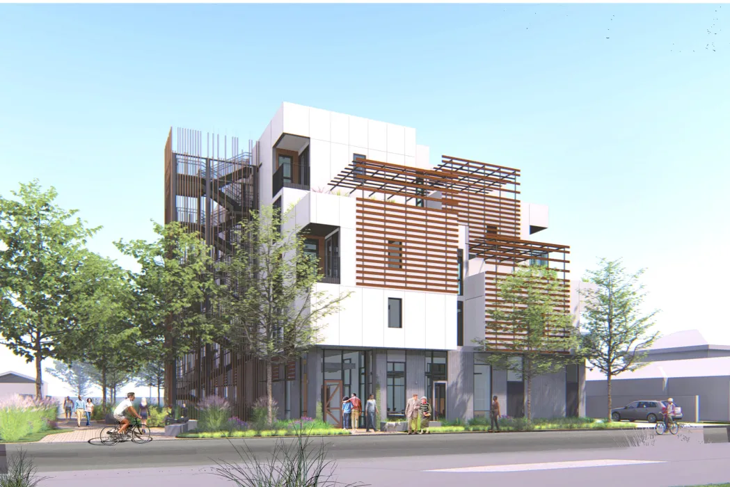 Exterior rendering of Page Street Studios in San Jose, Ca.