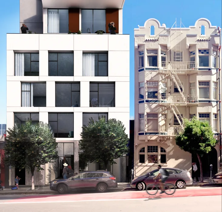 Exterior v2 rendering of 921 O'Farrell in San Francisco, Ca.