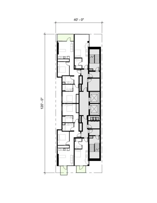 Typical residential floor plan for 921 O'Farrell in San Francisco, Ca.