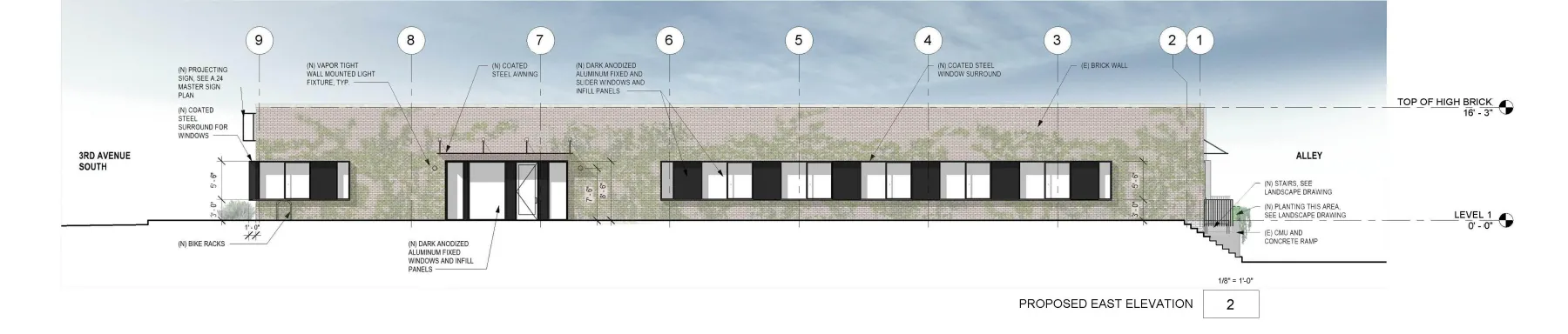 Elevation of Blueprint Building in Birmingham, AL.