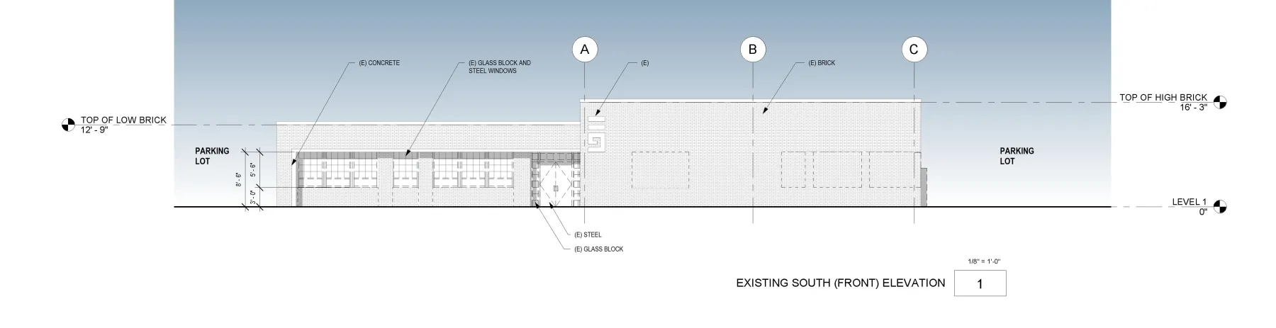 Elevation of Blueprint Building in Birmingham, AL.