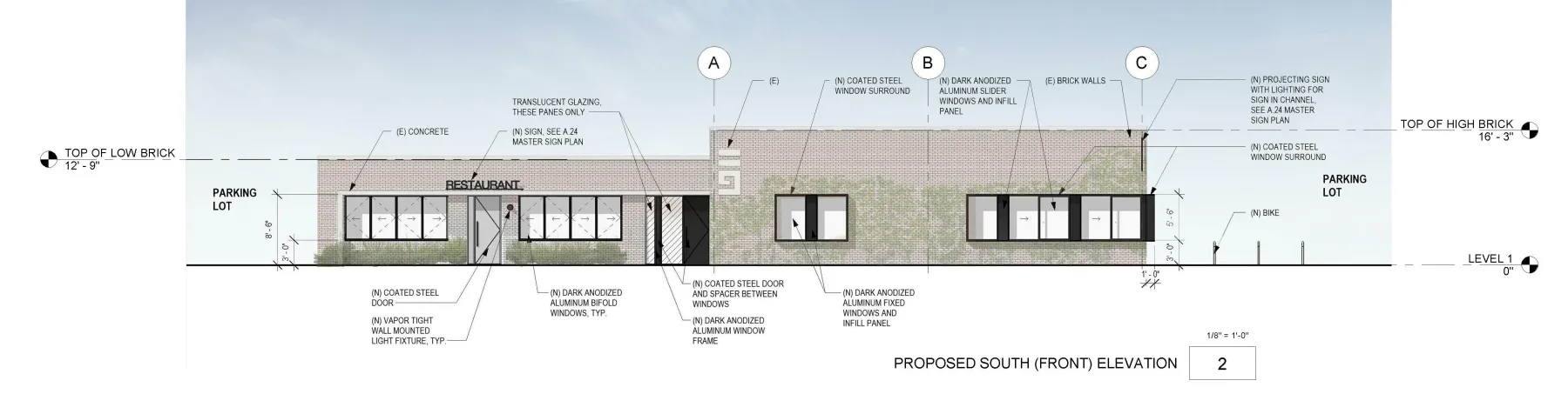 Elevation of Blueprint Building in Birmingham, AL.