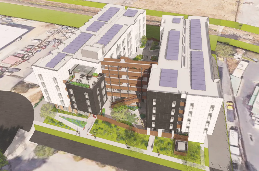 Aerial rendering of 355 Sango Court in Milpitas, Ca.