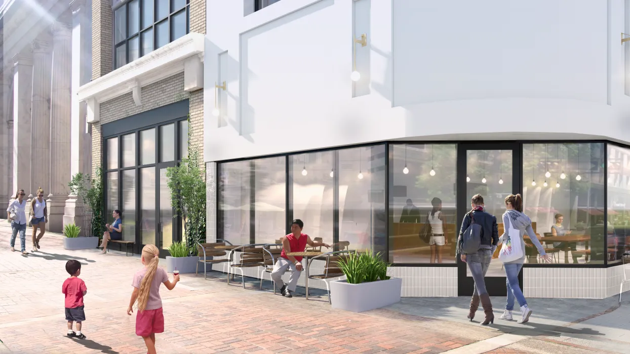 Exterior rendering 2nd & 20th retail spaces in Birmingham, Alabama.