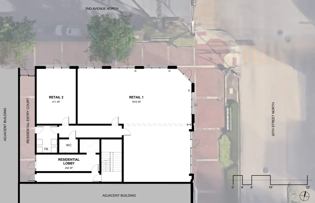 Ground level site plan for 2nd & 20th in Birmingham, Alabama.