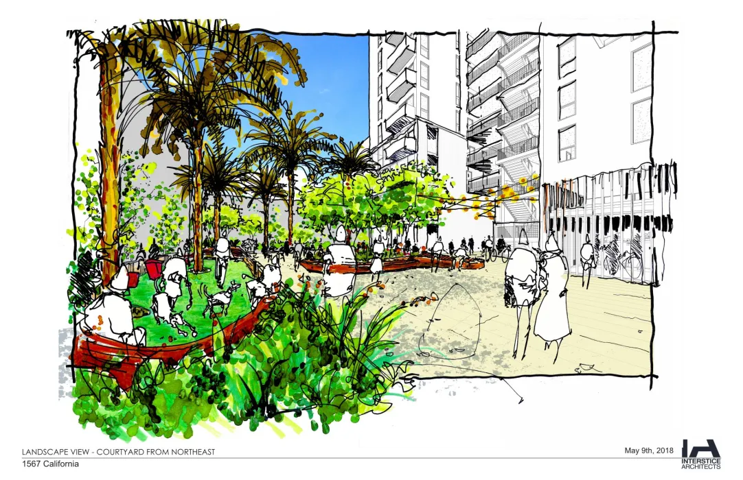 Sketch of the courtyard for 1567 California in San Francisco, California. 