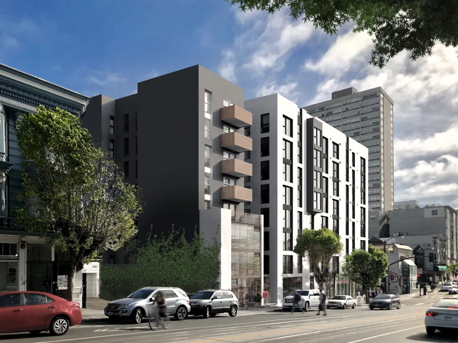 Exterior rendering of 1567 California looking west in San Francisco, California. 