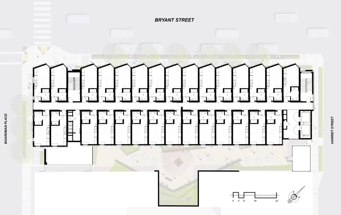 Typical residential floor plan for Tahanan Supportive Housing in San Francisco.