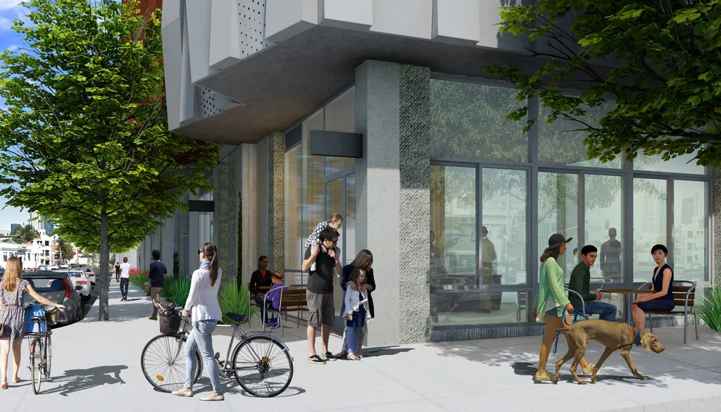 Rendering of the retail at Tahanan Supportive Housing in San Francisco.