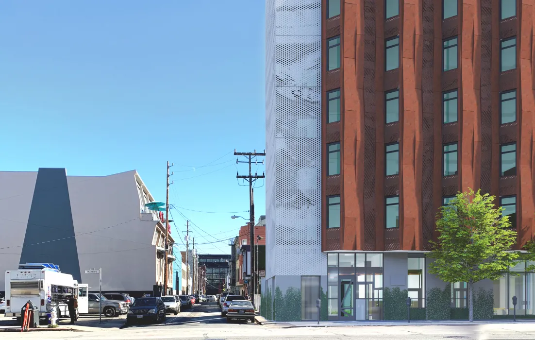 Rendered exterior of Tahanan Supportive Housing in San Francisco.