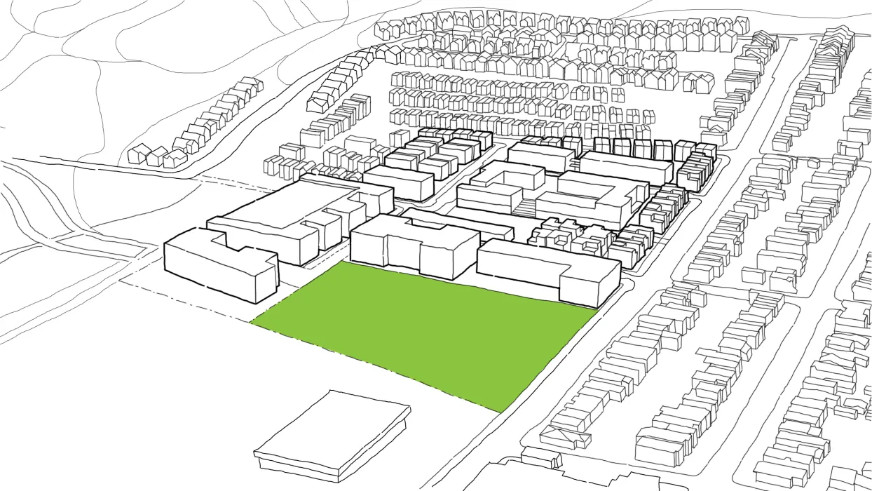 Diagram of public park for Midway Village Framework Plan in Daly City, Ca.