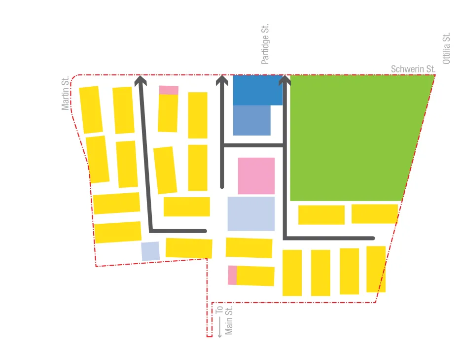 Diagram collating input on site plan from community meeting for Midway Village Framework Plan in Daly City, Ca.