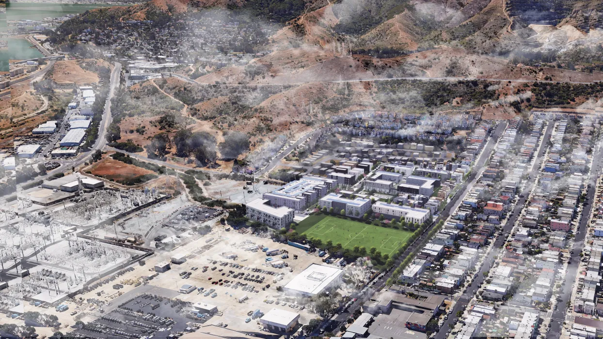 Rendered view of Midway Village Framework Plan in Daly City, Ca.