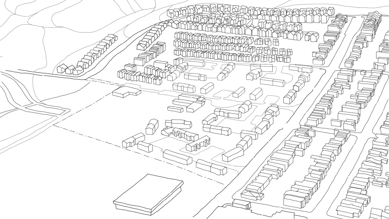 Diagram of existing site for Midway Village Framework Plan in Daly City, Ca.